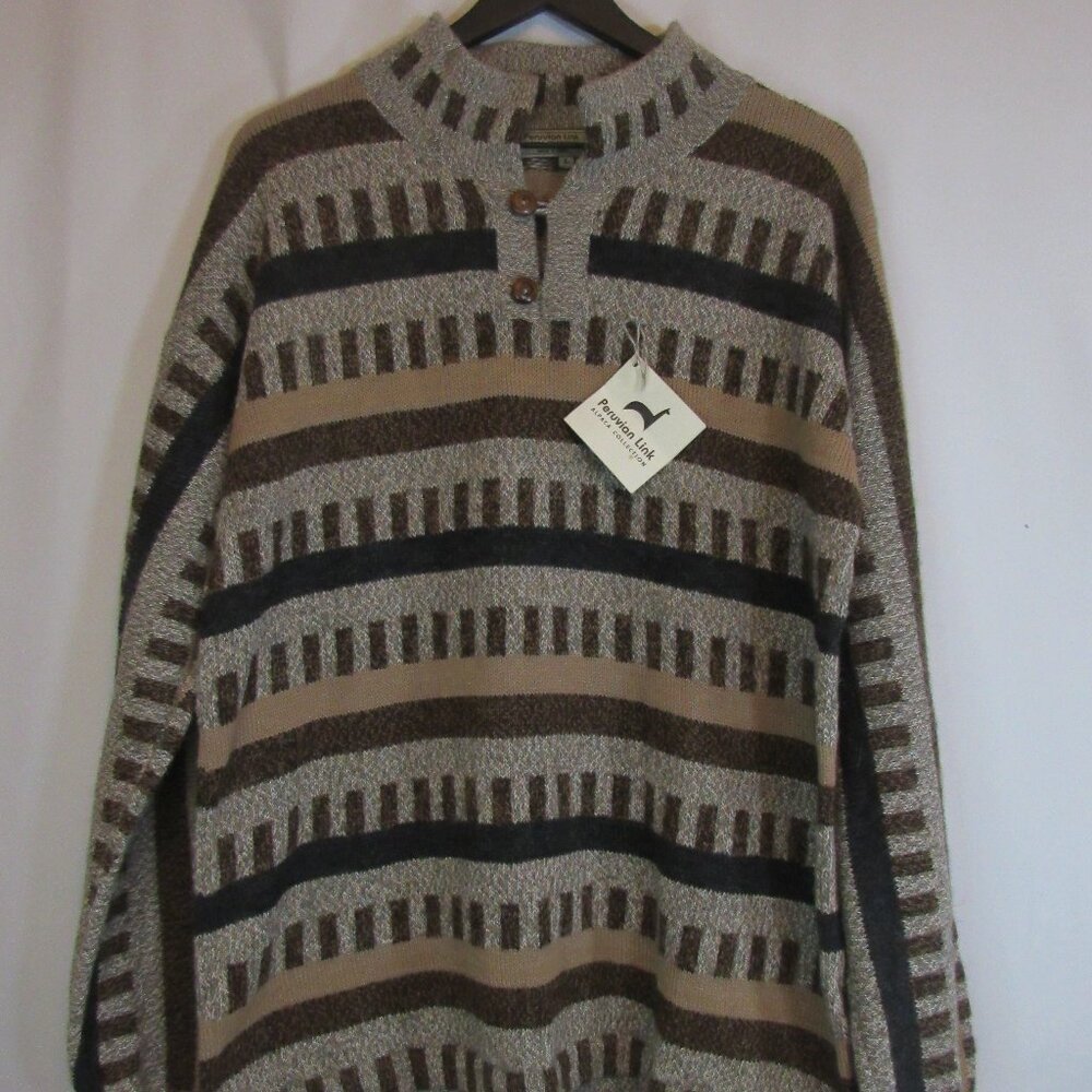 Peruvian Link Brown Tan Alpaca Knit Mock Neck Pullover Sweater Women's Large NWT